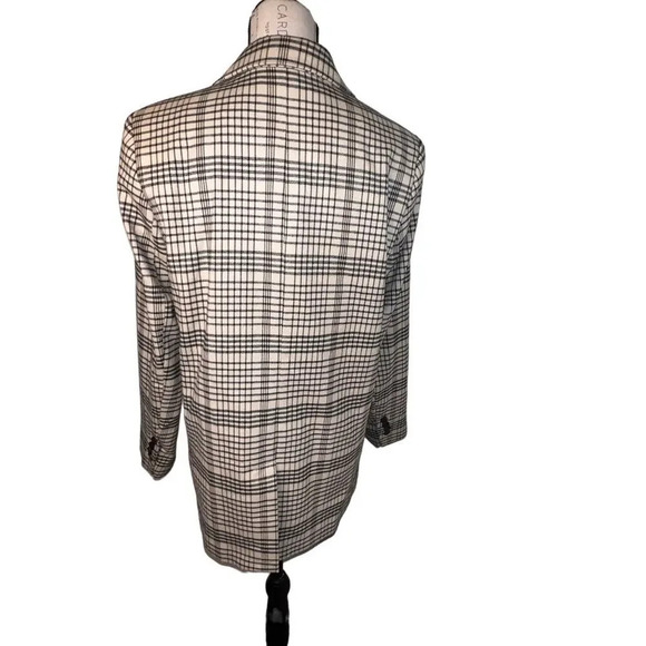 MNG Mango, S, tan black plaid long sleeve single button padded knit blazer  - Picture 3 of 11